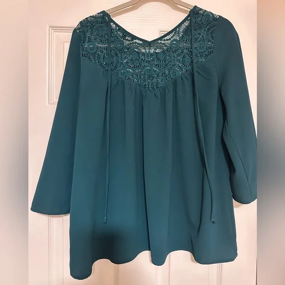 Papermoon Leis Lace Detail Blouse-teal - Picture 3 of 6